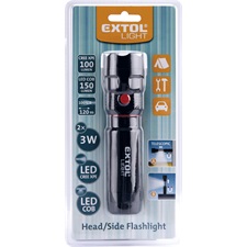 LED lámpa, 3W XPE+3 W COB, 100Lm+150Lm;teleszkópos, 3 funkció (teljes/fél fényerő, villogás), műanyag ház, elem nélkül