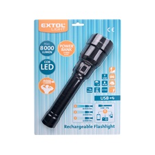 LED lámpa, 60 W COB LED; 8000 Lm, ALU ház, zoom, USB újratölthető Li-ion akkus, 5000 mAh, Power Bank funkció