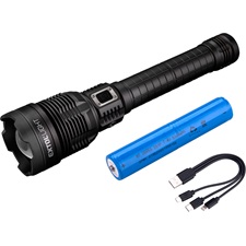 LED lámpa, 60 W COB LED; 8000 Lm, ALU ház, zoom, USB újratölthető Li-ion akkus, 5000 mAh, Power Bank funkció