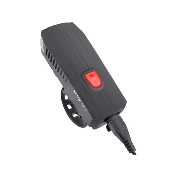 LED lámpa, kerékpár, első, fehér 5 W LED; 350 Lm, ABS ház, USB újratölthető beépített Li-ion akku, 1,2 Ah, duda