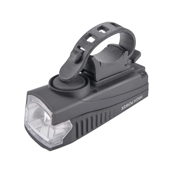 LED lámpa, kerékpár, első, fehér 5 W LED; 350 Lm, ABS ház, USB újratölthető beépített Li-ion akku, 1,2 Ah, duda