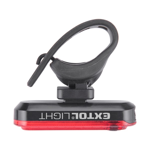 LED lámpa, kerékpáros, hátsó piros LED; 30 Lm, ABS ház, USB újratölthető beépített Li-polimer akku, 220 mAh