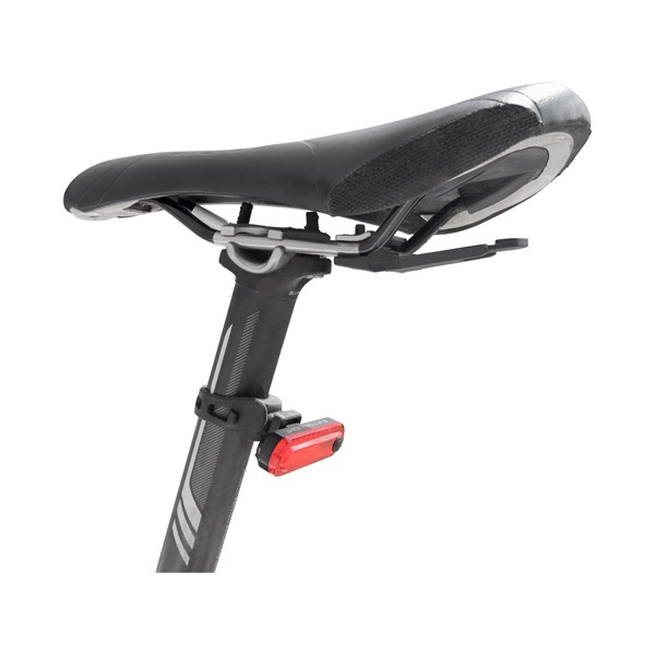 LED lámpa, kerékpáros, hátsó piros LED; 30 Lm, ABS ház, USB újratölthető beépített Li-polimer akku, 220 mAh