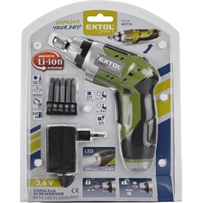 akkus csavarbehajtó, Li-ion; 3,6V, 1300 mAh,  200 1/min, 1/4", hatszög BIT-ekhez, elforgatható