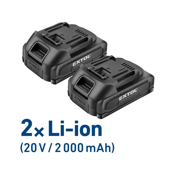 akkus fúrócsavarozó, Extol Craft, 20V, kefementes motor, kofferban; 2db 2000 mAh Li-ion akku + 1 db töltő