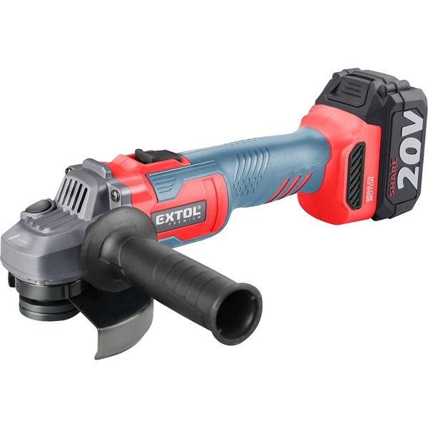 akkus sarokcsiszológép, Share20V, 125mm, szénkefe nélküli, 20V, Li-ion, 1db akku, 1db töltő, 4000 mAh, 115mm