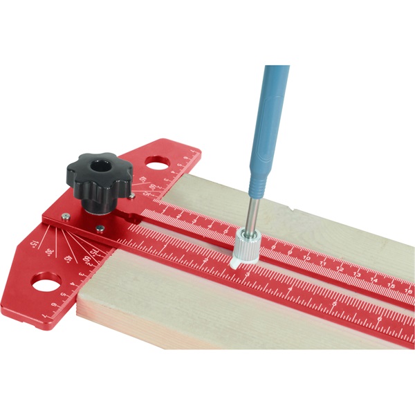 asztalos T-vonalzó és szögmérő, 350×190 mm, ALU, lézer gravírozott, mm beosztás