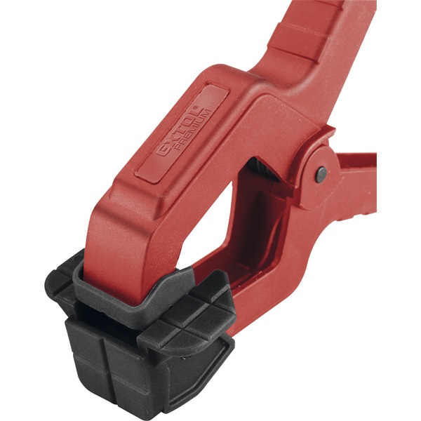 asztalos csipesz, 3 az 1-ben funkció: 2 sík, 1sík+1domdorú, derékszög szorítás; hossz: 155mm, max nyitás: 50mm, műanyag