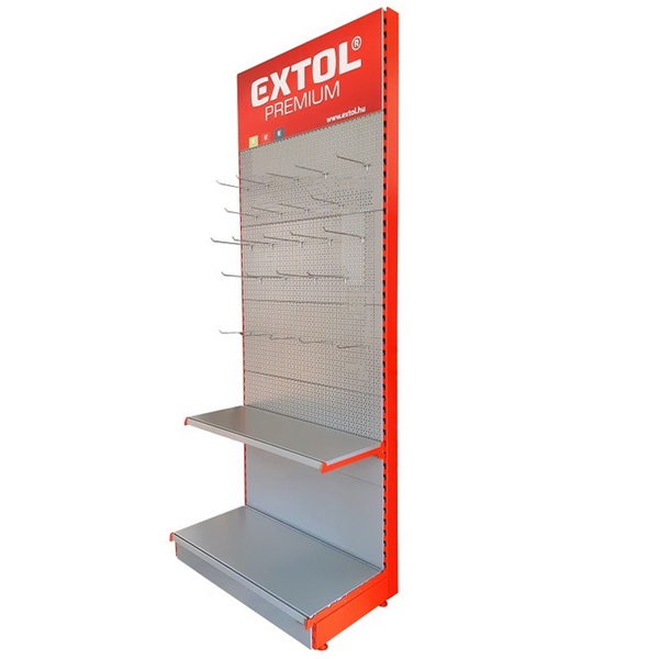 bemutató állvány ezüstszürke 250×100 cm, 2 db piros oszloppal  (tételenként szállítjuk, hívjon a pontos elérhetőségről!)