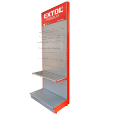 bemutató állvány ezüstszürke 250×100 cm, 2 db piros oszloppal  (tételenként szállítjuk, hívjon a pontos elérhetőségről!)