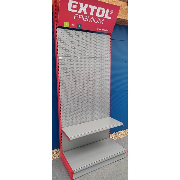 bemutató állvány ezüstszürke 250×100 cm, 2 db piros oszloppal  (tételenként szállítjuk, hívjon a pontos elérhetőségről!)