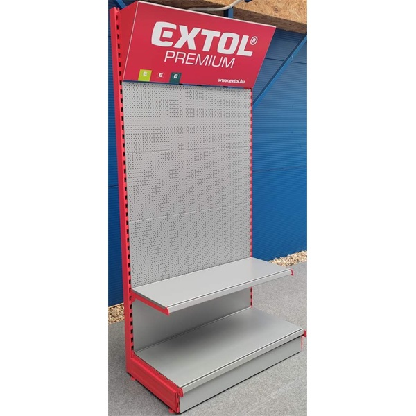 bemutató állvány ezüstszürke 250×100 cm, 2 db piros oszloppal  (tételenként szállítjuk, hívjon a pontos elérhetőségről!)