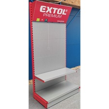 bemutató állvány ezüstszürke 250×100 cm, 2 db piros oszloppal  (tételenként szállítjuk, hívjon a pontos elérhetőségről!)