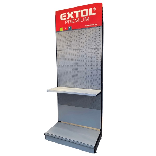 bemutató állvány ezüstszürke 250×100 cm, 2 db piros oszloppal  (tételenként szállítjuk, hívjon a pontos elérhetőségről!)