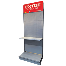 bemutató állvány ezüstszürke 250×100 cm, 2 db piros oszloppal  (tételenként szállítjuk, hívjon a pontos elérhetőségről!)