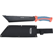 bozótvágó kés (machete), teljes/penge hossz: 395/260mm, fogazott rozsdamentes acél penge, PP+TPR nyél, nylon tok