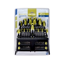 csavarhúzó klt. 49 db, CrV, mágneses, 4db lapos + 4 db PH + 8 db órás csavarhúzó + BIT-ek, műa. tartóállvány, bliszteren