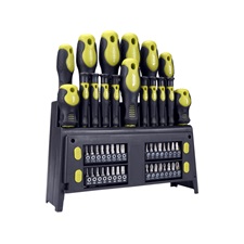 csavarhúzó klt. 49 db, CrV, mágneses, 4db lapos + 4 db PH + 8 db órás csavarhúzó + BIT-ek, műa. tartóállvány, bliszteren