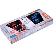 csavarhúzó klt., 6db; lapos:3×75, 5,5×100 és 6,5×125mm, PH0×60, PH1×100 és PH2×125, CV., mágneses, papír tartóban