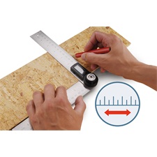 digitális szögmérő-vonalzó, szög- és hosszmérésre, 0-360°, pontosság: ±0,3°, 2×200 mm, Alu szár mm és coll beosztással