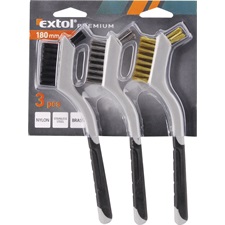 drótkefe klt., 3 db: nylon-, réz- és rozsdamentes acél szál, 3×8 sor, 180mm, kétkomponensű TPR+PP puha műanyag nyél