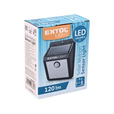 éjszakai készenléti LED lámpa, 0,4W, 16 LED; 120 Lm, napelem+szenzor, Li-ion akkus, 1200 mAh, falra szerelhető