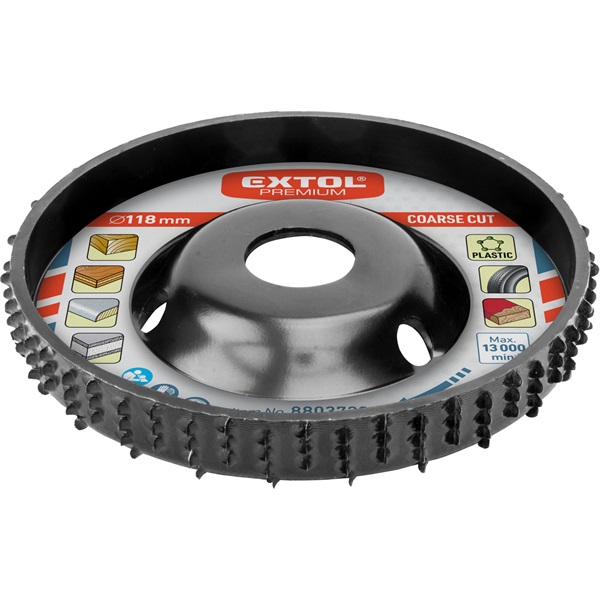 faforgácsoló korong; max 13000 ford/perc, sarokcsiszolóhoz, fém, 118×18×22,2mm, fa csiszolásához, marásához