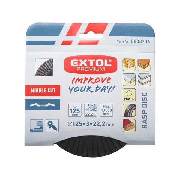 faforgácsoló korong; max 13000 ford/perc, sarokcsiszolóhoz, fém, 125×22,2mm, fa csiszolásához, szakaszos használat