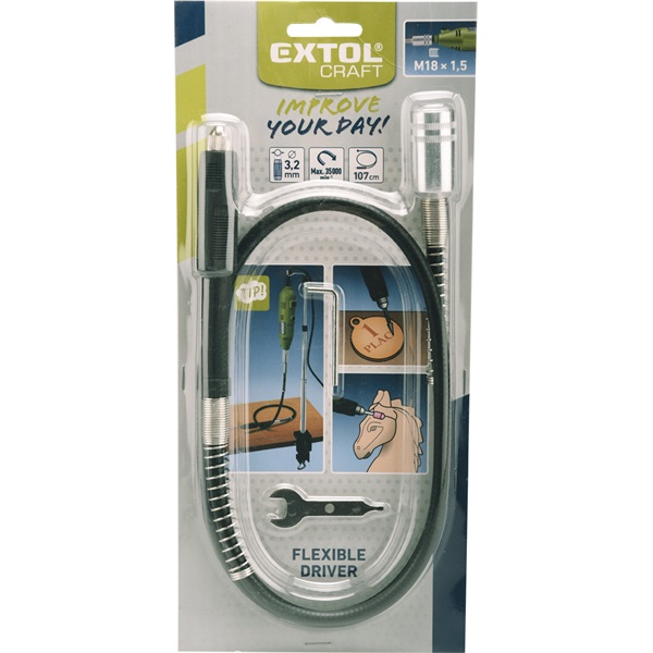 flexibilis szár, M18×1,5 mm; tokmány: 3,2 mm, hossz.: 107cm, max. 35000f/perc, a 404111 és 404116 mini köszörűgéphez