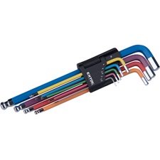 imbuszkulcs klt., 9db, HEX, több színű, extra hosszú, gömbfej, H 1,5-10mm, S2, krómozott