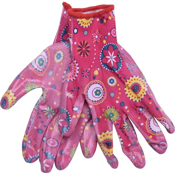 kerti kesztyű, rózsaszín, nylon, méret:  7` nitrilbe mártott teny. és ujjhegy., gumírozott mandzsetta, Extol Lady