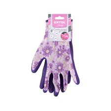 kerti kesztyű, virágmintás, poliészter, méret: 8` latexbe mártott teny. és ujjhegy., gumírozott mandzsetta, Extol Lady