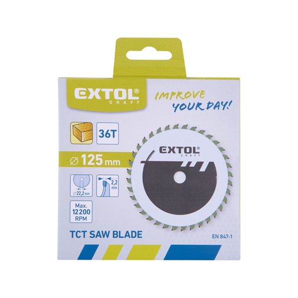 körfűrészlap, keményfémlapkás, 125×22,2mm (tengely átm), T36; 2,2 mm lapkaszélesség, max. 10.000 ford/perc