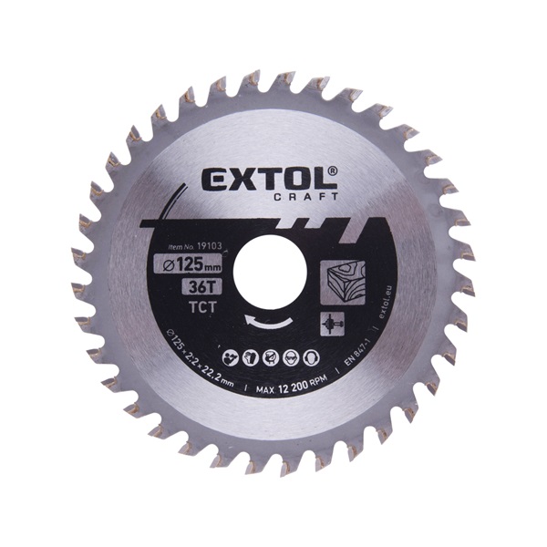 körfűrészlap, keményfémlapkás, 125×22,2mm (tengely átm), T36; 2,2 mm lapkaszélesség, max. 10.000 ford/perc