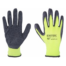 kötött kesztyű nylon, varrat nélküli, méret  10` latexbe mártott teny. és ujjhegy, gumírozott mandzsetta