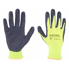 kötött kesztyű nylon, varrat nélküli, méret  8` latexbe mártott teny. és ujjhegy, gumírozott mandzsetta