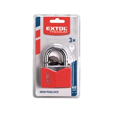 lakat, vas, rombusz alakú, műanyag borítás, 3db kulcs; 40mm, edzett acél kengyel, szárátmérő: 6,3 mm