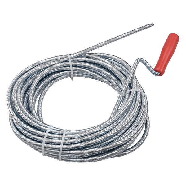 lefolyócső tisztító, 15m, 9mm átmérő,  kézi tekerővel, tisztító körömmel,  (1,9mm drótból sodorva)