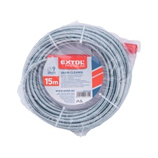 lefolyócső tisztító, 15m, 9mm átmérő,  kézi tekerővel, tisztító körömmel,  (1,9mm drótból sodorva)
