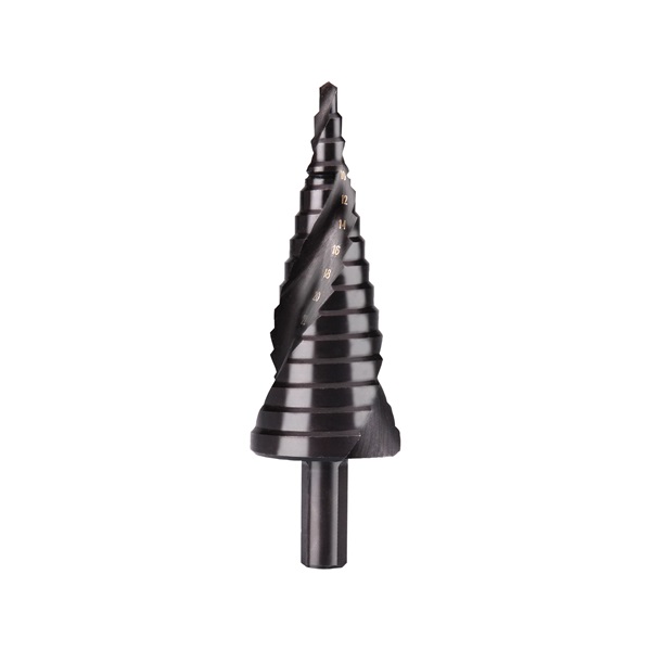 lépcsős fémfúró klt. 3db; (4-12mm/1mm lépcsők,4-20mm/2mm,4-32mm/2mm) befogás:10mm, max.4mm vastag anyagokhoz, spirállal