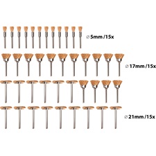 mini drótcsiszoló klt. 3,2 mm befogás, 45 db, 3 féle fazékkefe fejforma, rezezett acélszál