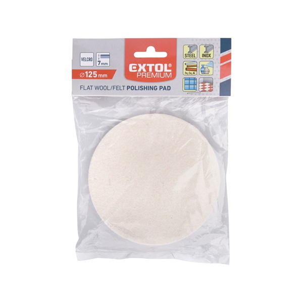 polírkorong, gyapjú/filc keverék, fehér; 125 mm, 7 mm vastag, tépőzáras