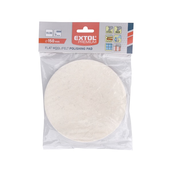 polírkorong, gyapjú/filc keverék, fehér; 150 mm, 7 mm vastag, tépőzáras