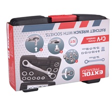 racsnis csillagkulcs klt. 11db; cserélhető betétekkel: 8-19mm CrV. 72 foggal, 2 irányú forgás