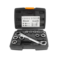 racsnis csillagkulcs klt. 11db; cserélhető betétekkel: 8-19mm CrV. 72 foggal, 2 irányú forgás