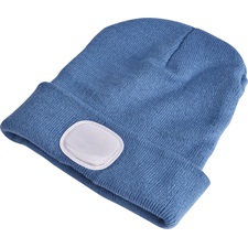 sapka, kék, kötött, kivehető LED homloklámpával, 4×45 Lumen; USB tölthető Li-ion akku, 3 funkció (100%-75%-50% fényerő)