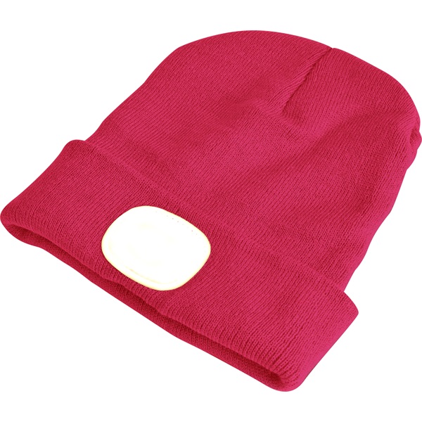 sapka, pink, kötött, kivehető LED homloklámpával, 4×45 Lumen; USB tölthető Li-ion akku, 3 funkció (100%-75%-50% fényerő)