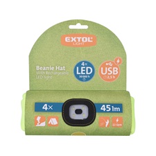 sapka, sárga, kötött, kivehető LED homloklámpával, 4×45 Lumen; USB tölthető Li-ion akku, 3 funkció (100%-75%-50% fénye.)