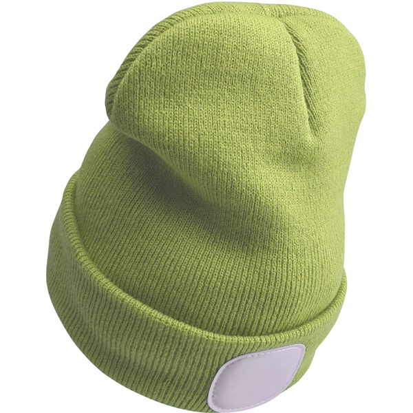 sapka, zöld, kötött, kivehető LED homloklámpával, 4×45 Lumen; USB tölthető Li-ion akku, 3 funkció (100%-75%-50% fényerő)