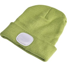 sapka, zöld, kötött, kivehető LED homloklámpával, 4×45 Lumen; USB tölthető Li-ion akku, 3 funkció (100%-75%-50% fényerő)